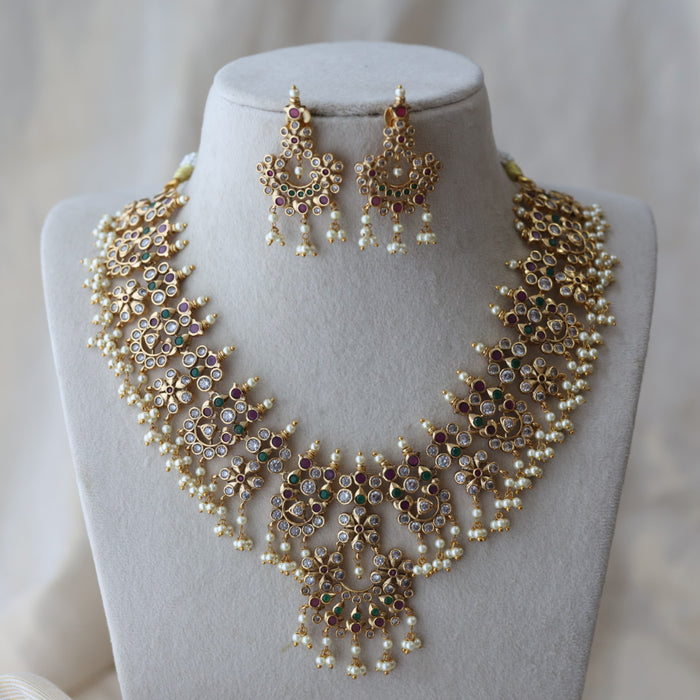 Antique pearl short necklace with earrings SS11722