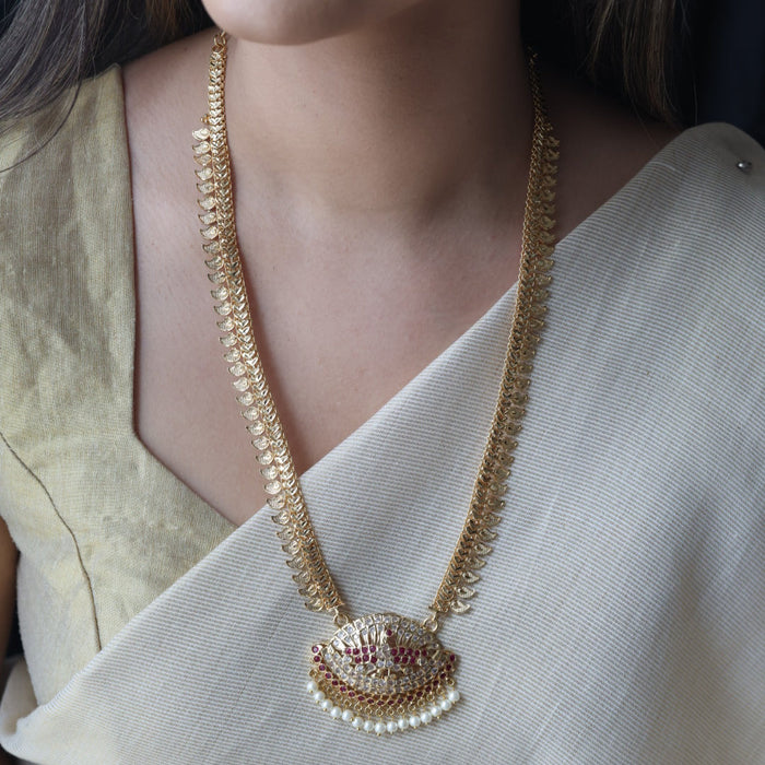 Heritage gold plated ruby white stone mango long padakam necklace HL521