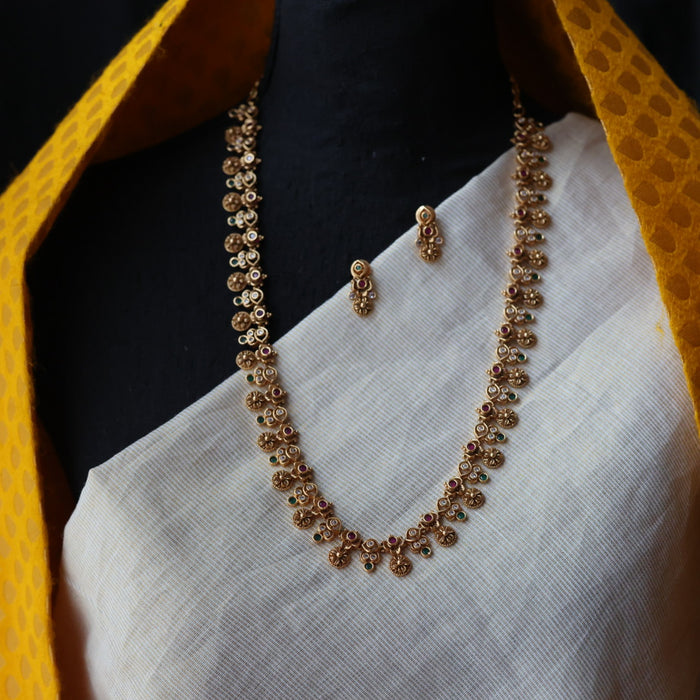 Antique ruby stone long necklace and earrings LL03779