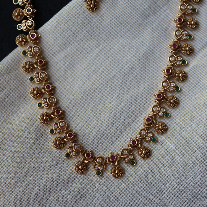 Antique ruby stone long necklace and earrings LL03779