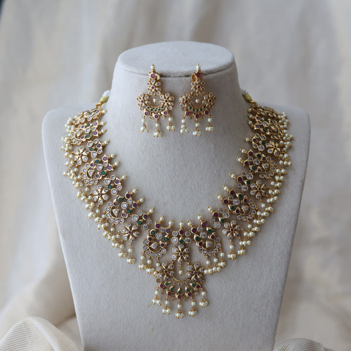 Antique pearl short necklace with earrings SS11722