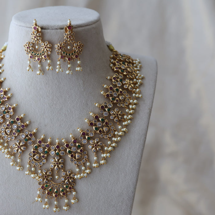 Antique pearl short necklace with earrings SS11722