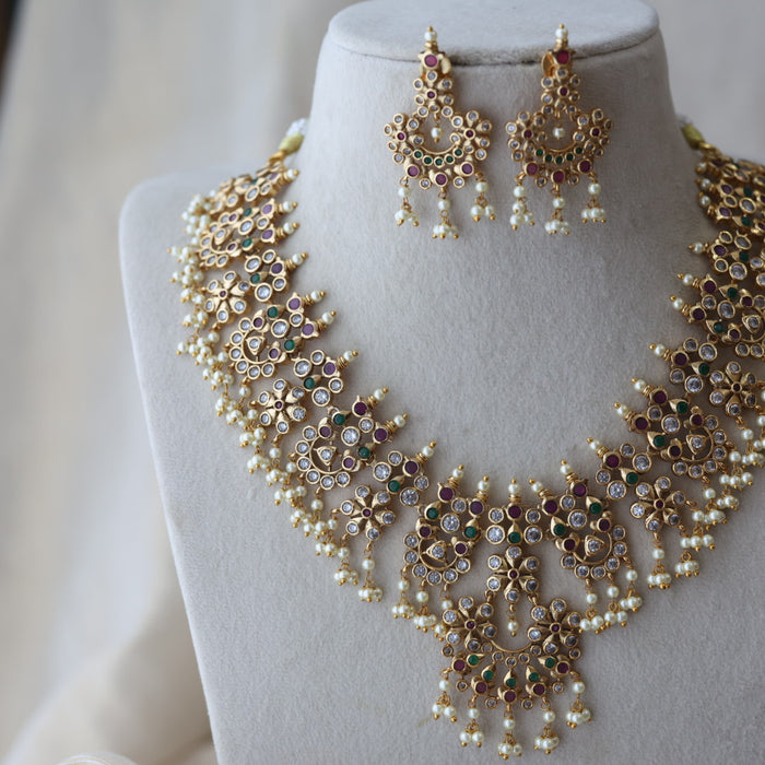 Antique pearl short necklace with earrings SS11722