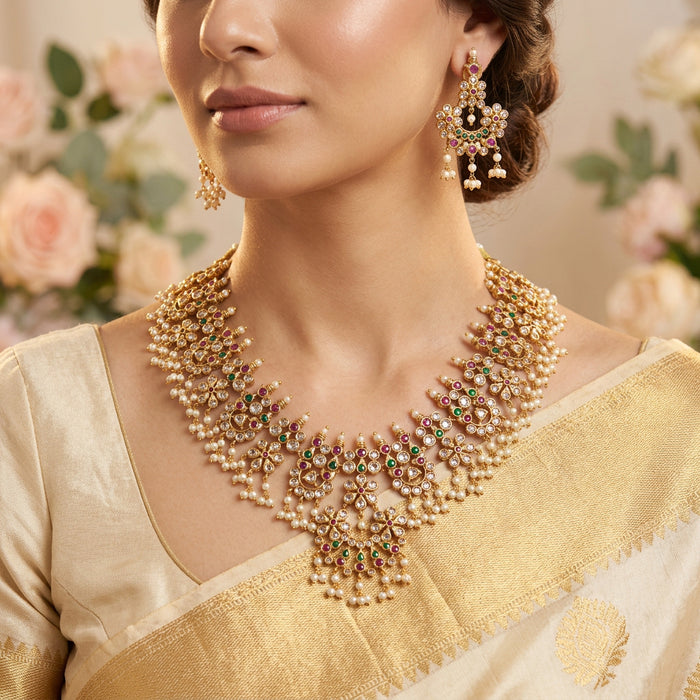 Antique pearl short necklace with earrings SS11722