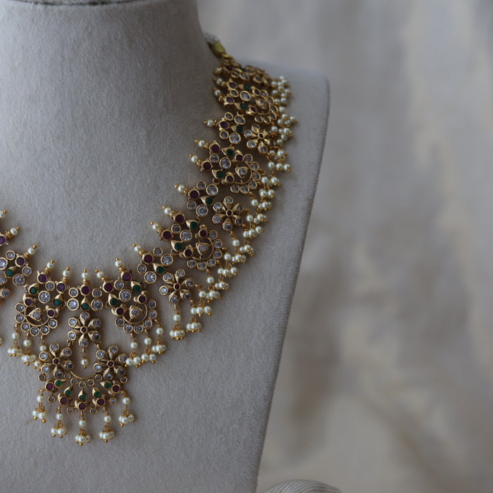 Antique pearl short necklace with earrings SS11722