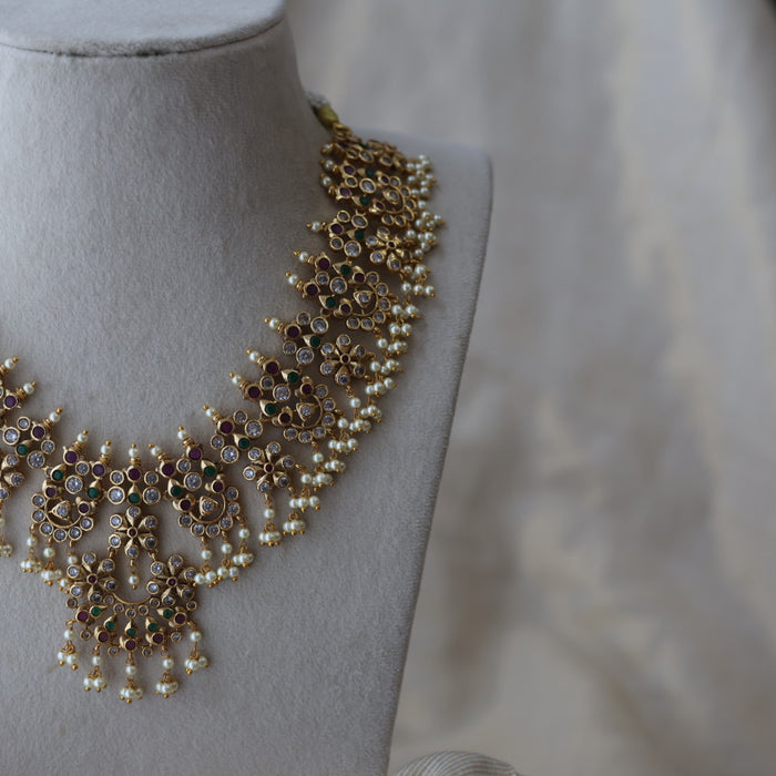 Antique pearl short necklace with earrings SS11722