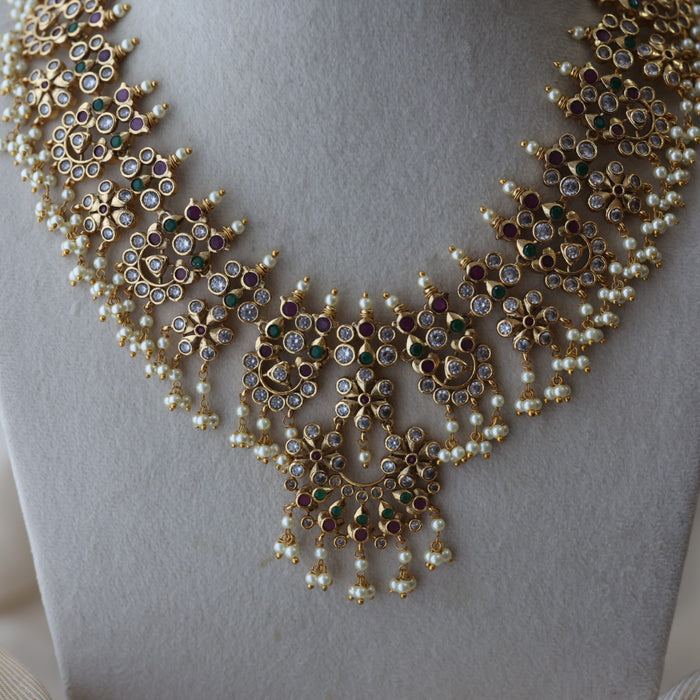 Antique pearl short necklace with earrings SS11722