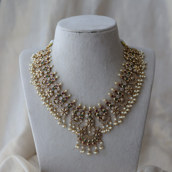 Antique pearl short necklace with earrings SS11722