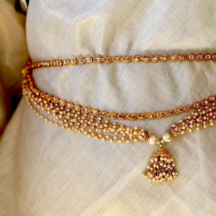 Antique gold and pearl design waistchain AW4572