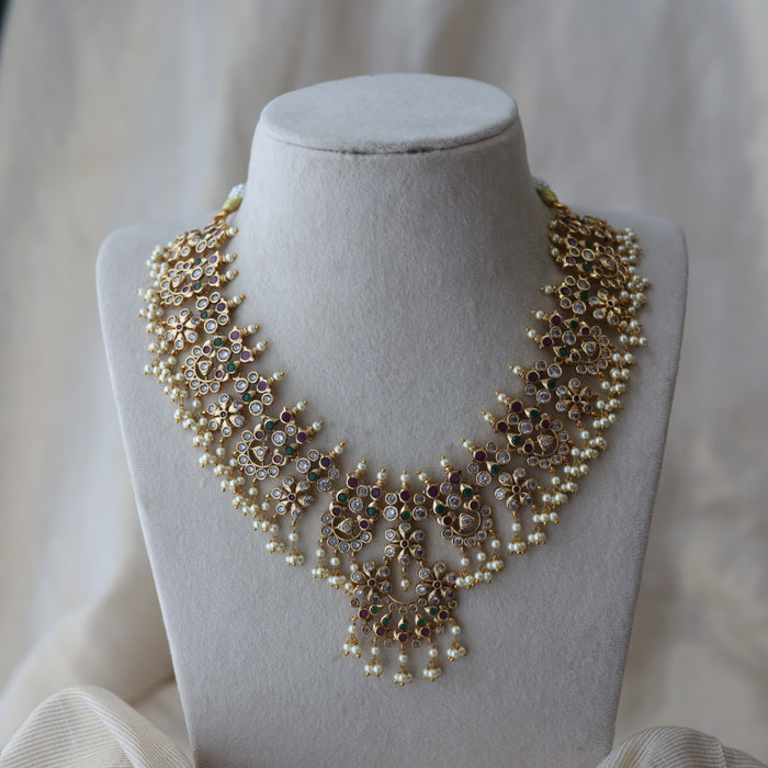 Antique pearl short necklace with earrings SS11722