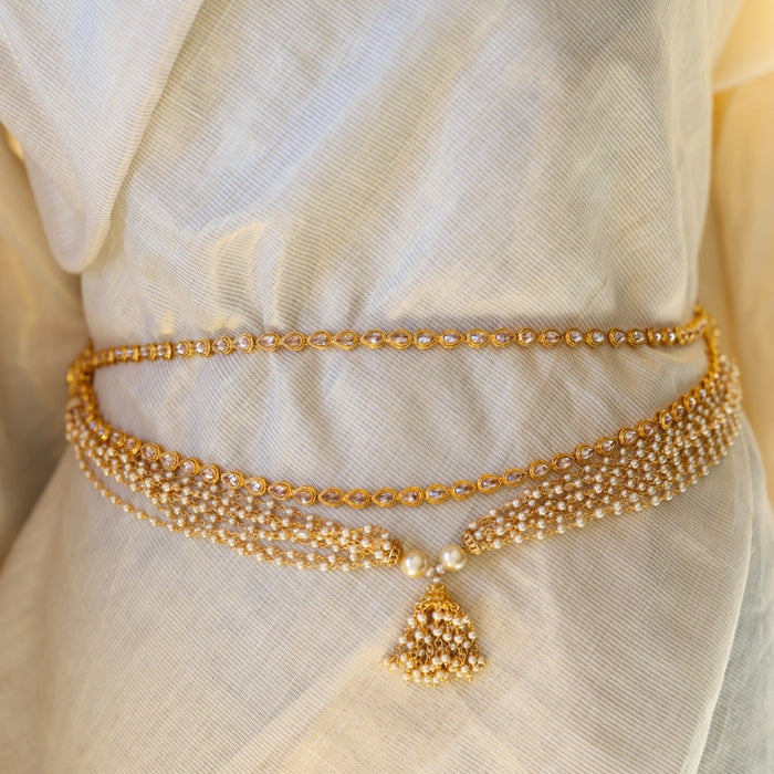 Antique gold and pearl design waistchain AW4572