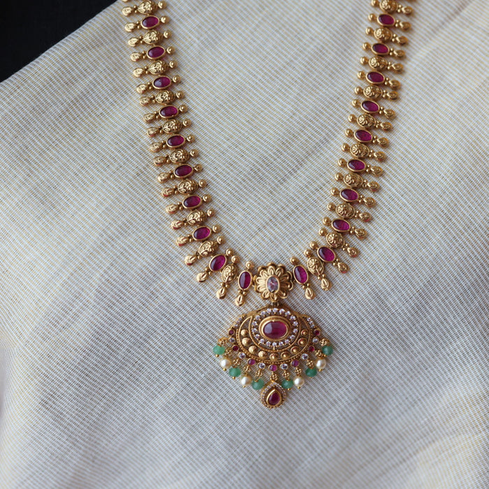 Antique green bead long necklace with earrings  LL03894