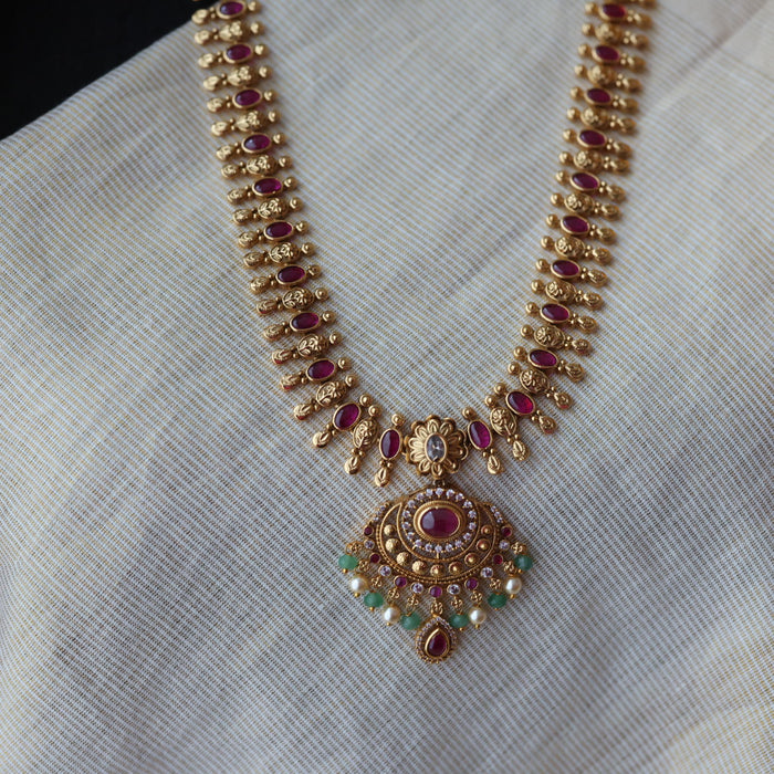 Antique green bead long necklace with earrings  LL03894