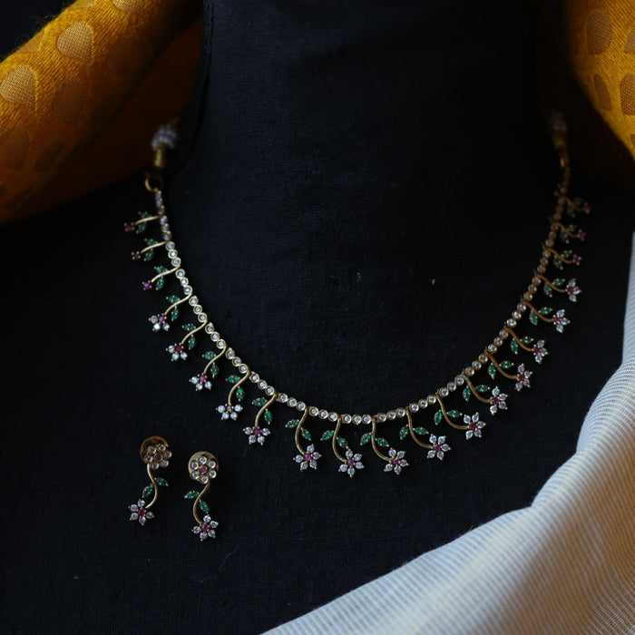 Antique ruby stone short necklace and earrings SS108088