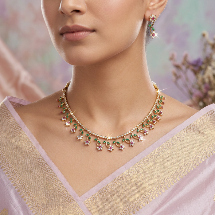 Antique ruby stone short necklace and earrings SS108088