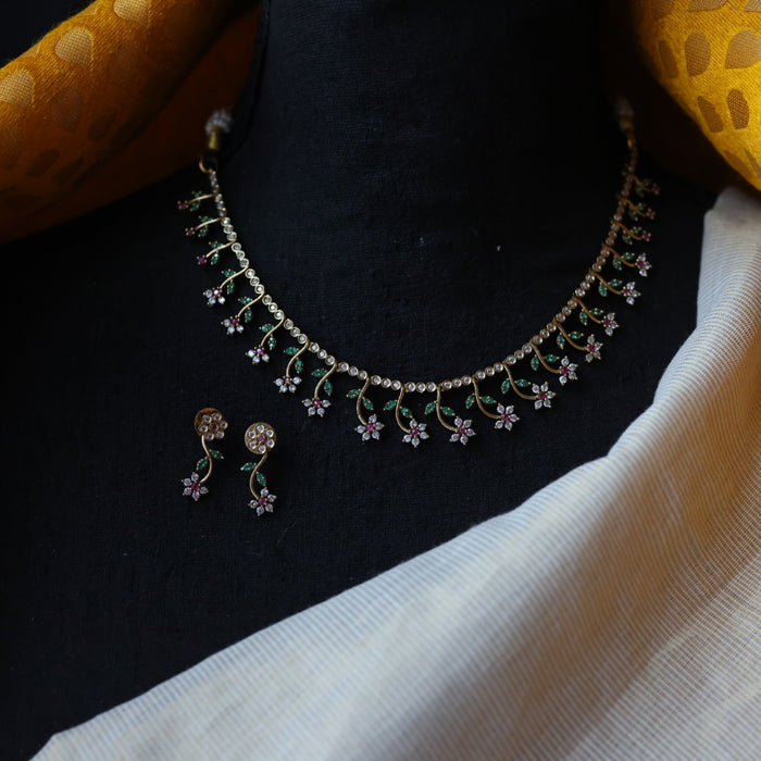 Antique ruby stone short necklace and earrings SS108088