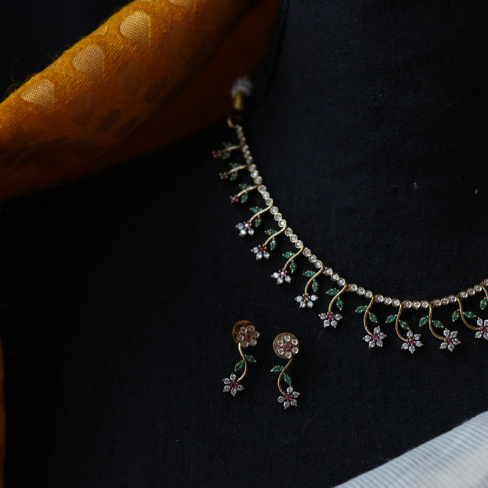 Antique ruby stone short necklace and earrings SS108088