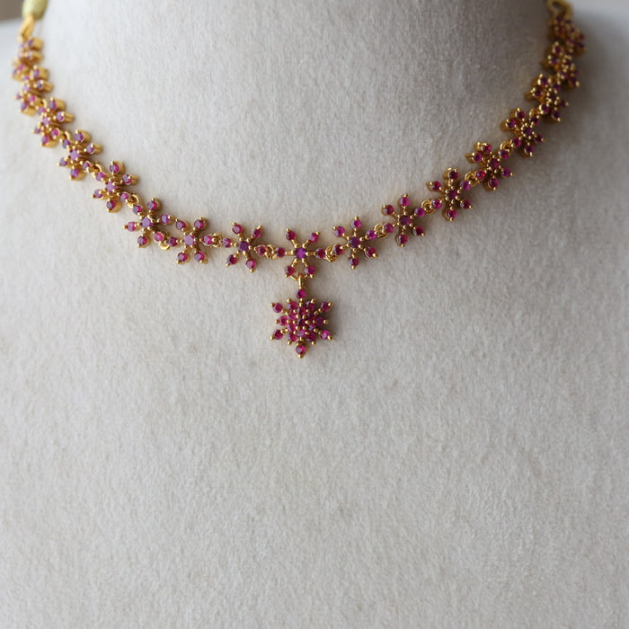 Heritage gold plated ruby stone short necklace necklace with earrings H3011