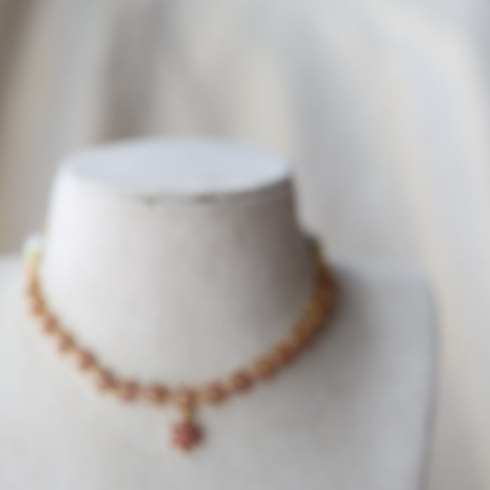 Heritage gold plated ruby stone short necklace necklace with earrings H3011