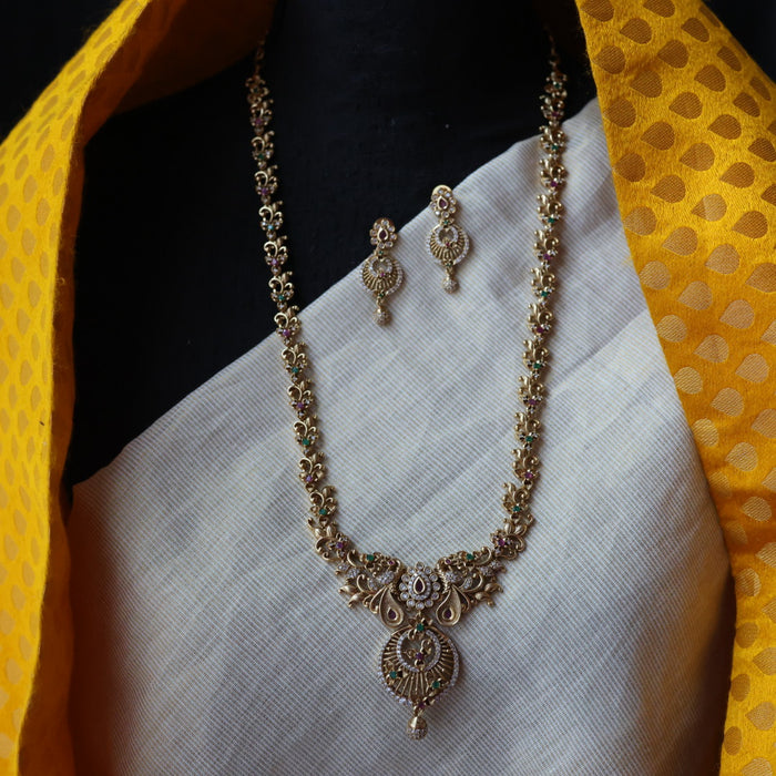 Antique white stone long necklace and earrings LL02789