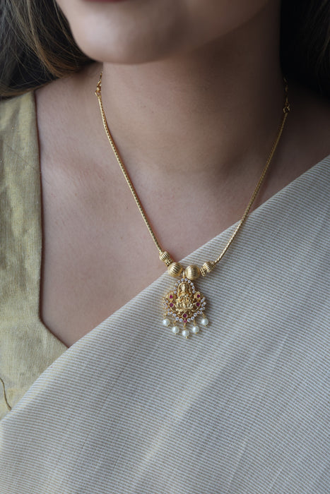 Heritage gold plated white stone lakshmi short necklace H852