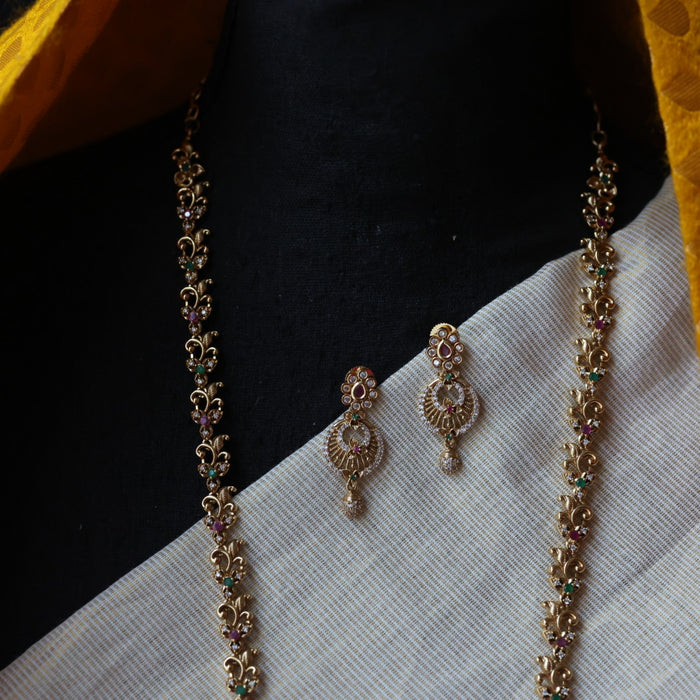 Antique white stone long necklace and earrings LL02789