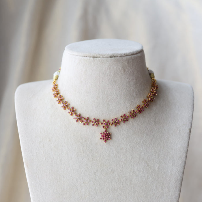 Heritage gold plated ruby stone short necklace necklace with earrings H3011