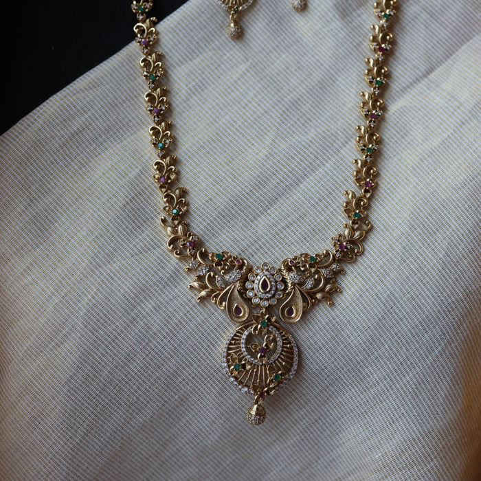 Antique white stone long necklace and earrings LL02789