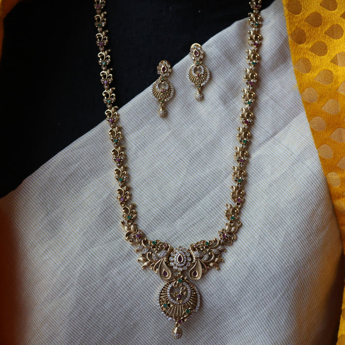 Antique white stone long necklace and earrings LL02789