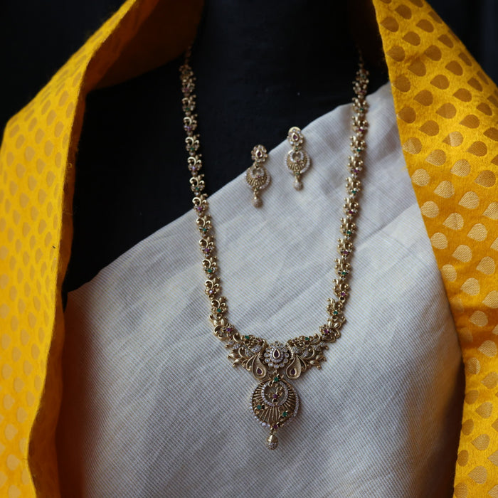 Antique white stone long necklace and earrings LL02789