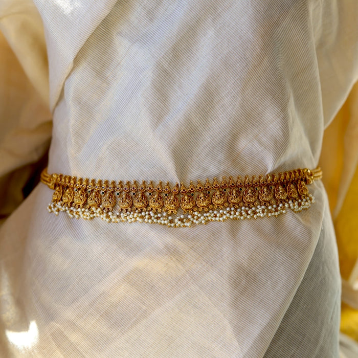 Antique gold and pearl temple design waistchain AW4575