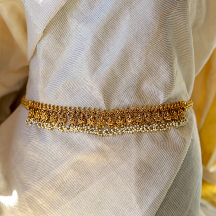 Antique gold and pearl temple design waistchain AW4575