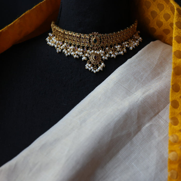 Antique ruby stone choker necklace with earrings CCB2110