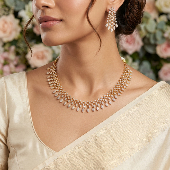 Heritage gold plated white stone short necklace with earrings H992