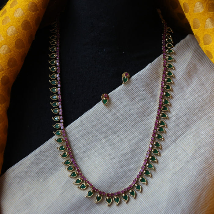 Antique green stone mango long necklace and earrings LL03772