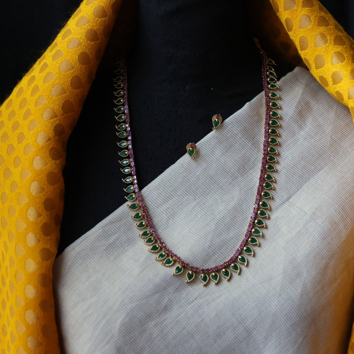 Antique green stone mango long necklace and earrings LL03772
