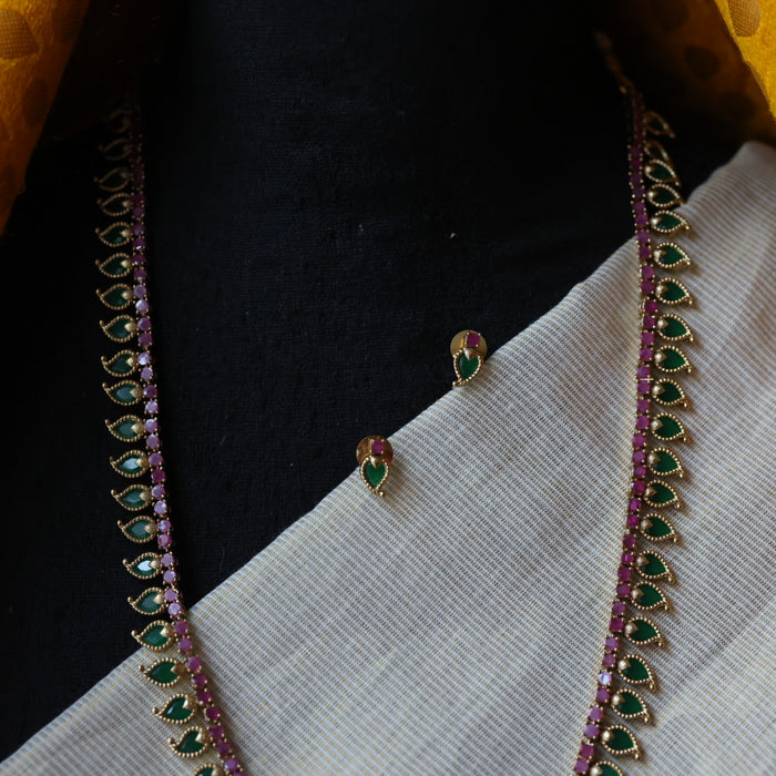 Antique green stone mango long necklace and earrings LL03772