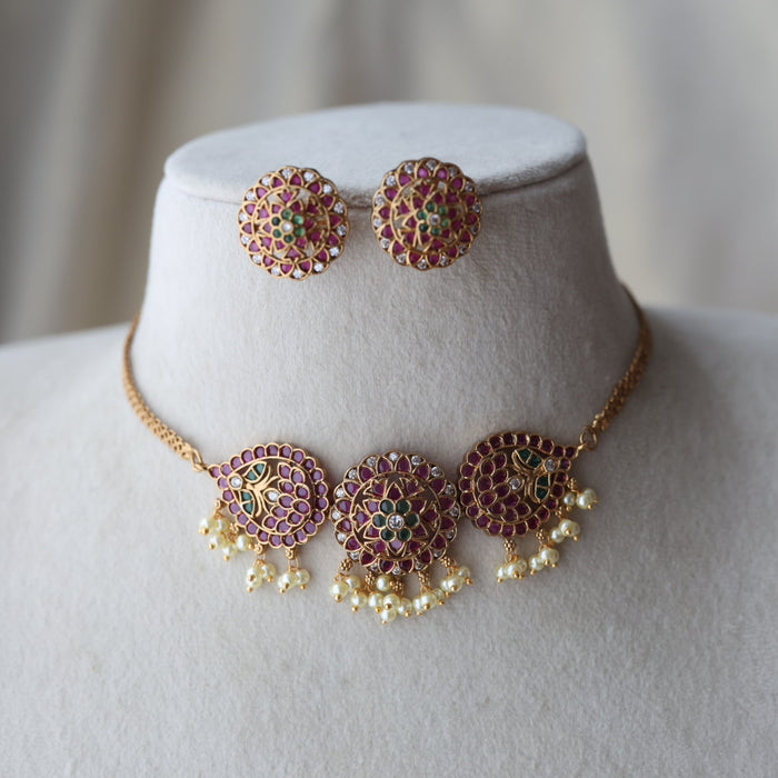 Antique ruby green choker necklace with earrings CCB128822