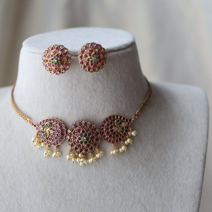 Antique ruby green choker necklace with earrings CCB128822