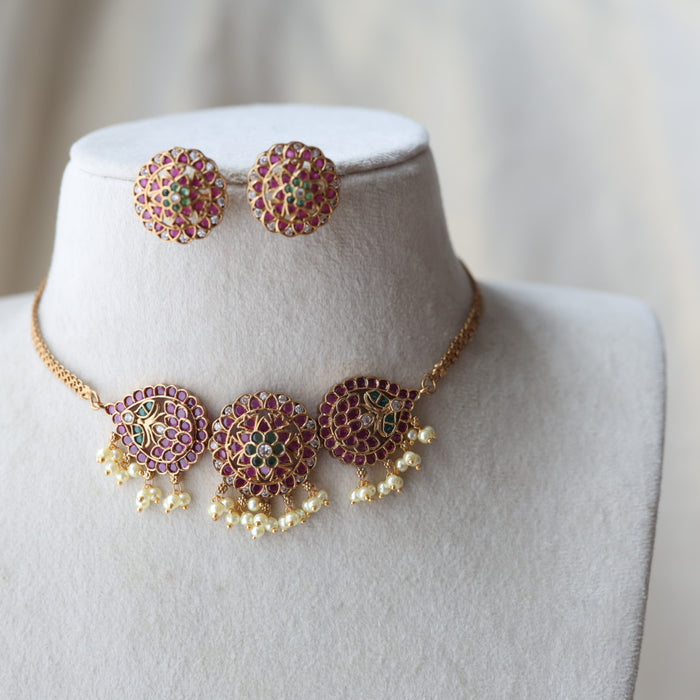 Antique ruby green choker necklace with earrings CCB128822
