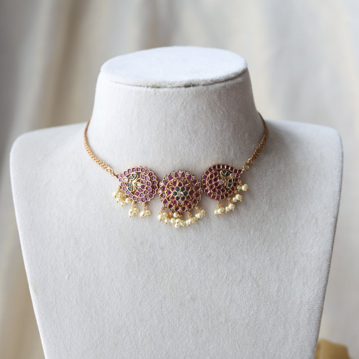 Antique ruby green choker necklace with earrings CCB128822