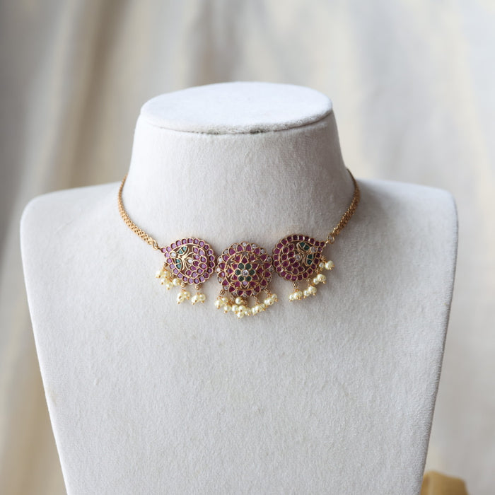 Antique ruby green choker necklace with earrings CCB128822