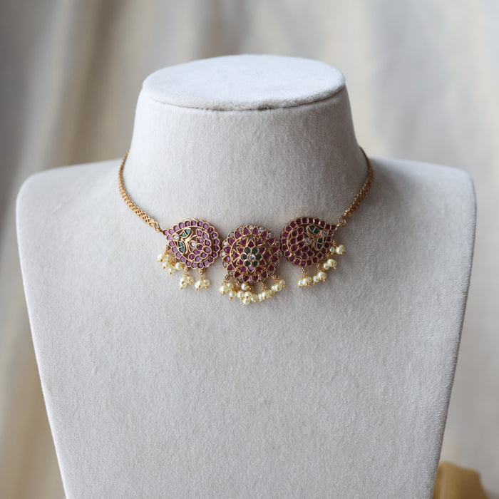 Antique ruby green choker necklace with earrings CCB128822