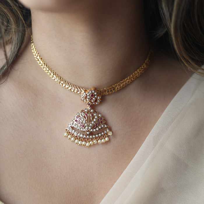 Heritage gold plated ruby white stone short necklace H1189