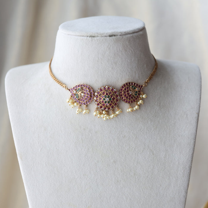 Antique ruby green choker necklace with earrings CCB128822