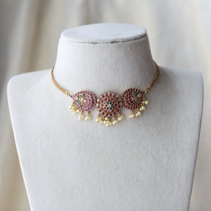 Antique ruby green choker necklace with earrings CCB128822