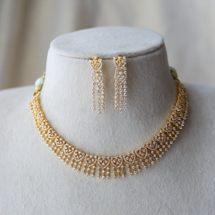 Heritage gold plated white stone short necklace with earrings H9233