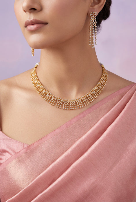 Heritage gold plated white stone short necklace with earrings H9233