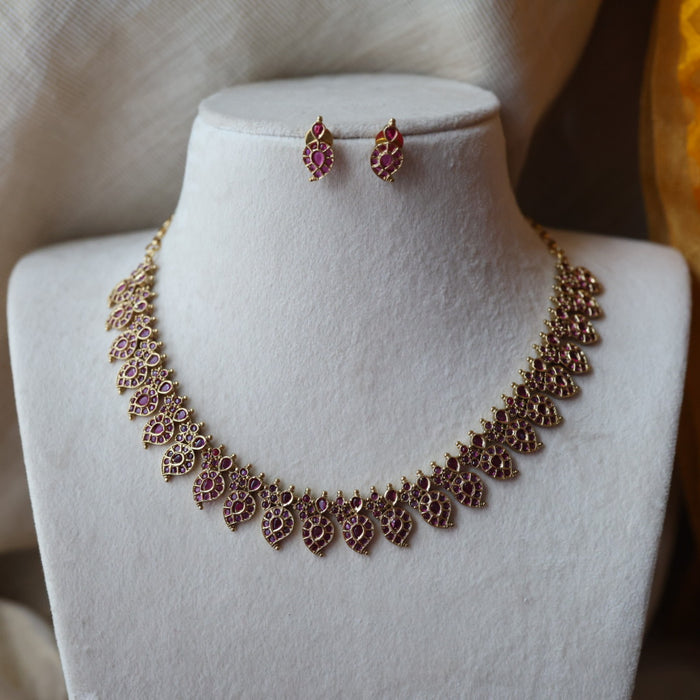 Antique ruby stone mango short necklace and earrings SS10836