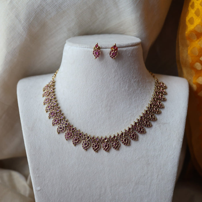 Antique ruby stone mango short necklace and earrings SS10836